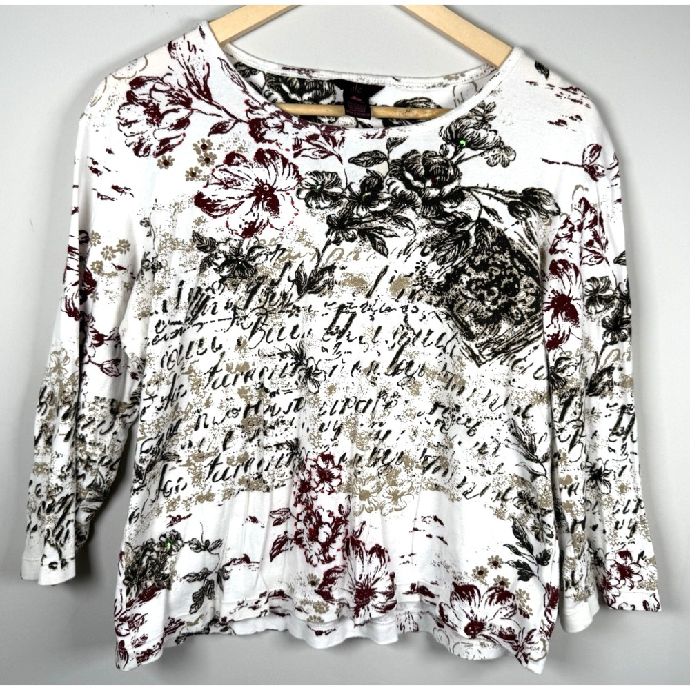 A/C‎  Womens Floral Print Long Sleeve Top 100% Cotton Tee Shirt Sz XL y2k Boho